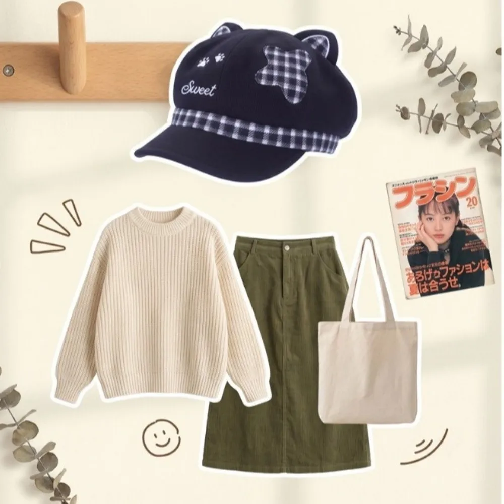 Katzenpfotenmuster, Katzenohren, Baskenmütze, Herbst- und Wintermütze, kariert, Damen, achteckige Mütze, Y2k Streetwear, Schirmmütze, Punk, Goth – Detail 10