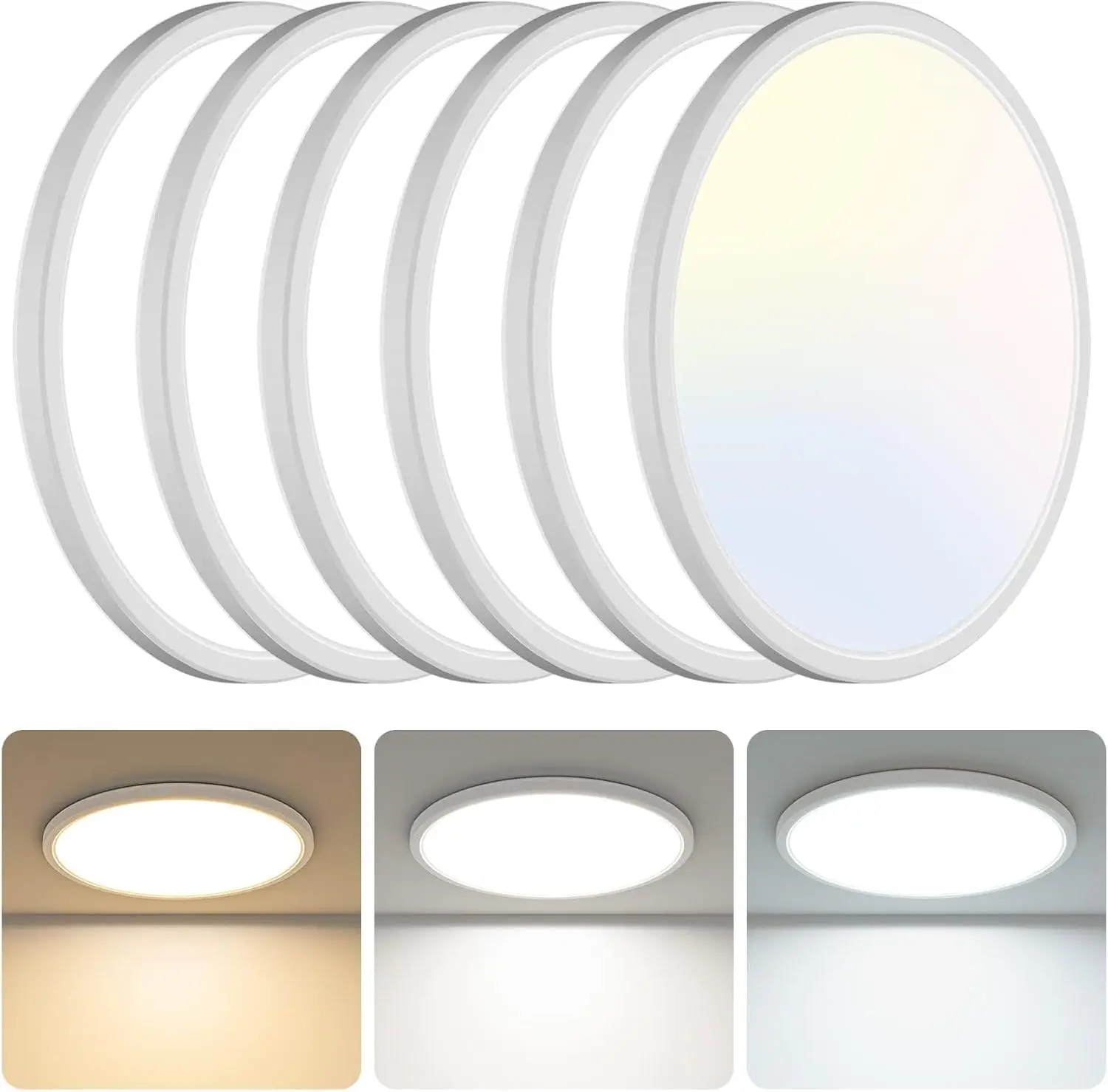 Libtit 6 Pack 13 Inch Led Flush Mount Ceiling Light, 3200Lm 28W Ultra-Slim Led Ceiling Light, 3000K/4500K/6000K Selectable