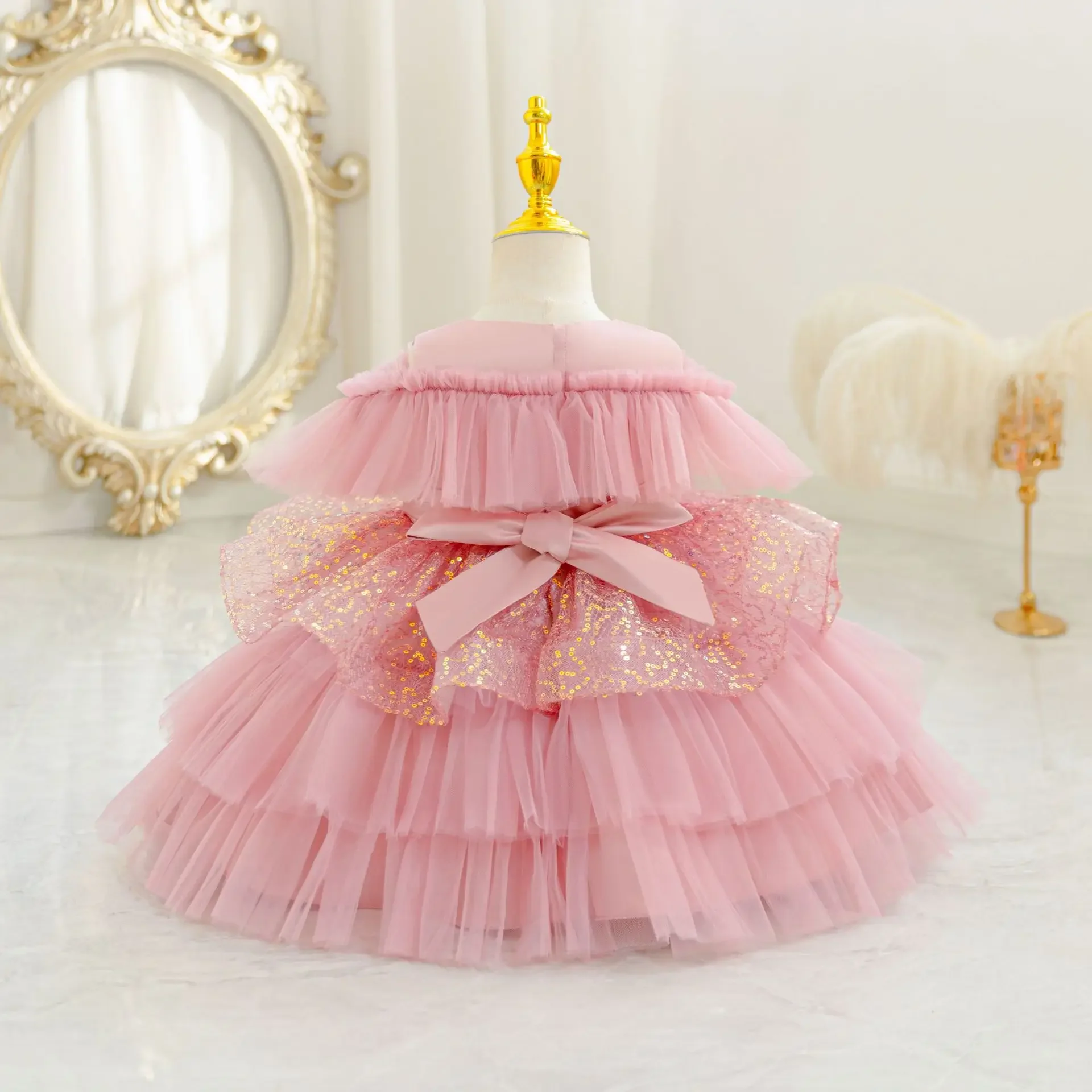 Baby Tulle Pageant Dress Children's Sequins Birthday Party Ball Gown For First Christmas Ceremony 6M-4 Years