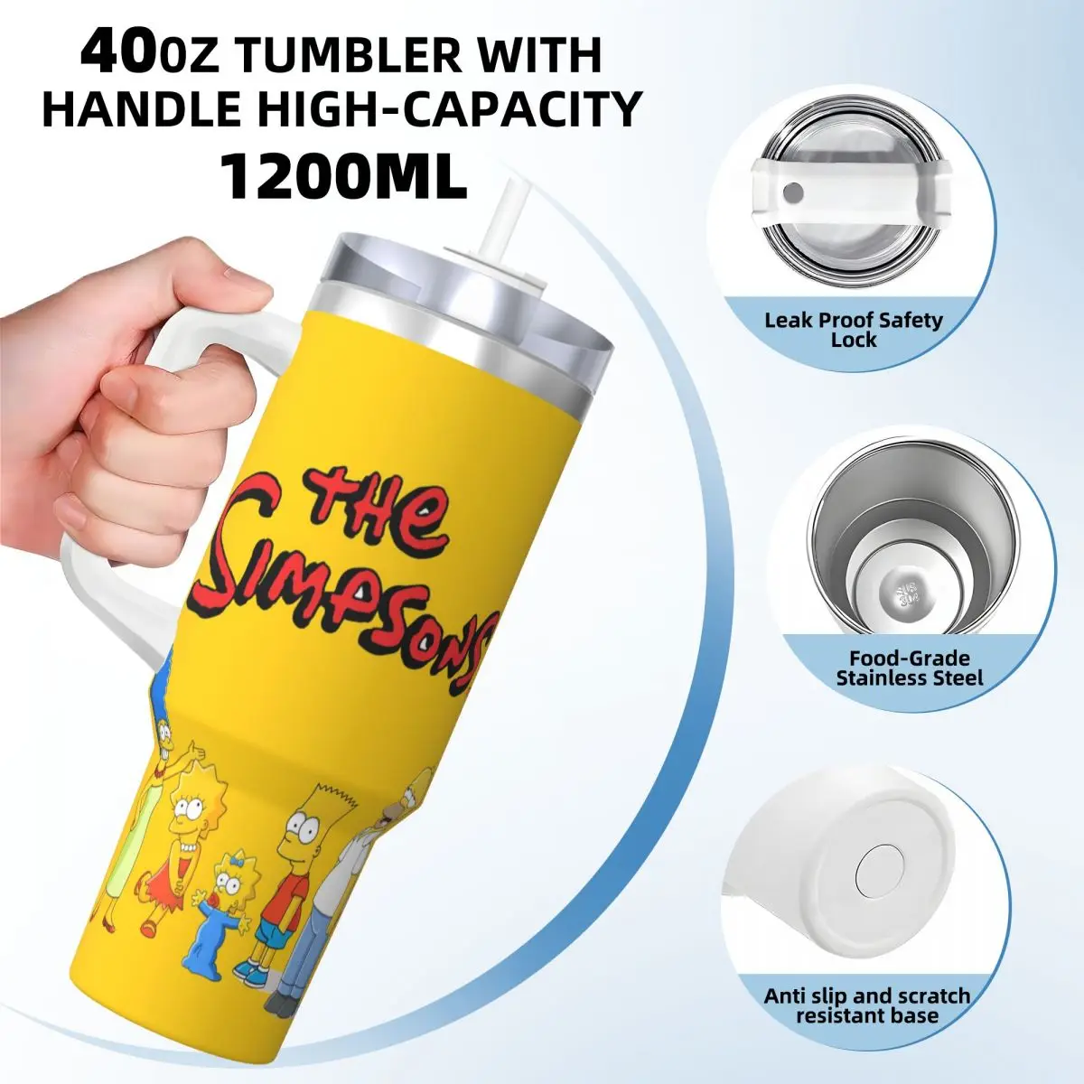 Stainless Steel Tumbler The Simpsons Family Mugs Cup With Straws Camping Drink Water Bottle Portable Large Capacity Thermal Mug