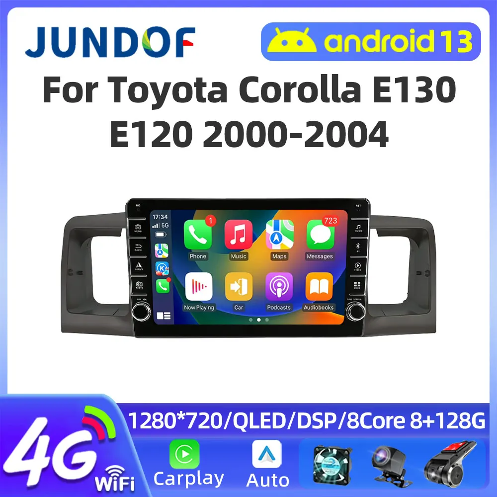 Jundof 2Din Android 13 Car Radio Multimedia Player Navigation GPS For Toyota Corolla E130 E120 2000-2006 Carplay 2din Stereo dvd