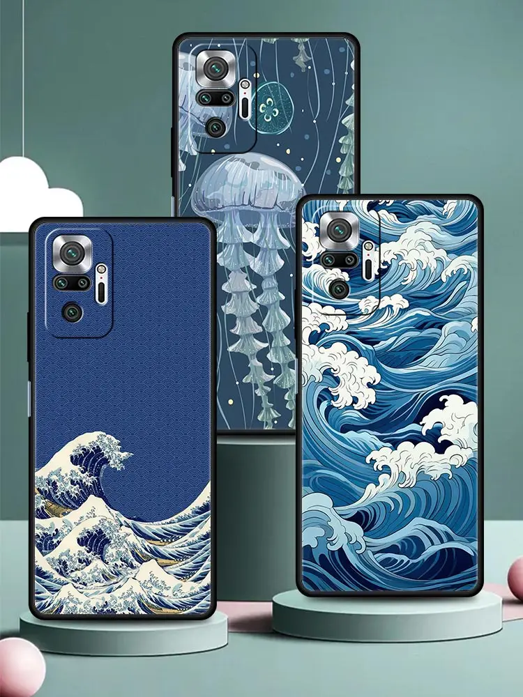 Coque de téléphone à grande vague bleue, étui souple pour Xiaomi Redmi Note 14 13 12 Pro Plus 5G 9S 9 10 11 4G 14C 13C 12C 10C 9C 9A