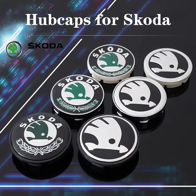 4Pcs 55MM 65MM Car Black/Green Wheel Center Hub Cap badge Emblem For Skoda Octavia Rapid Kodiaq Karoq Fabia Kamiq Superb Derivat