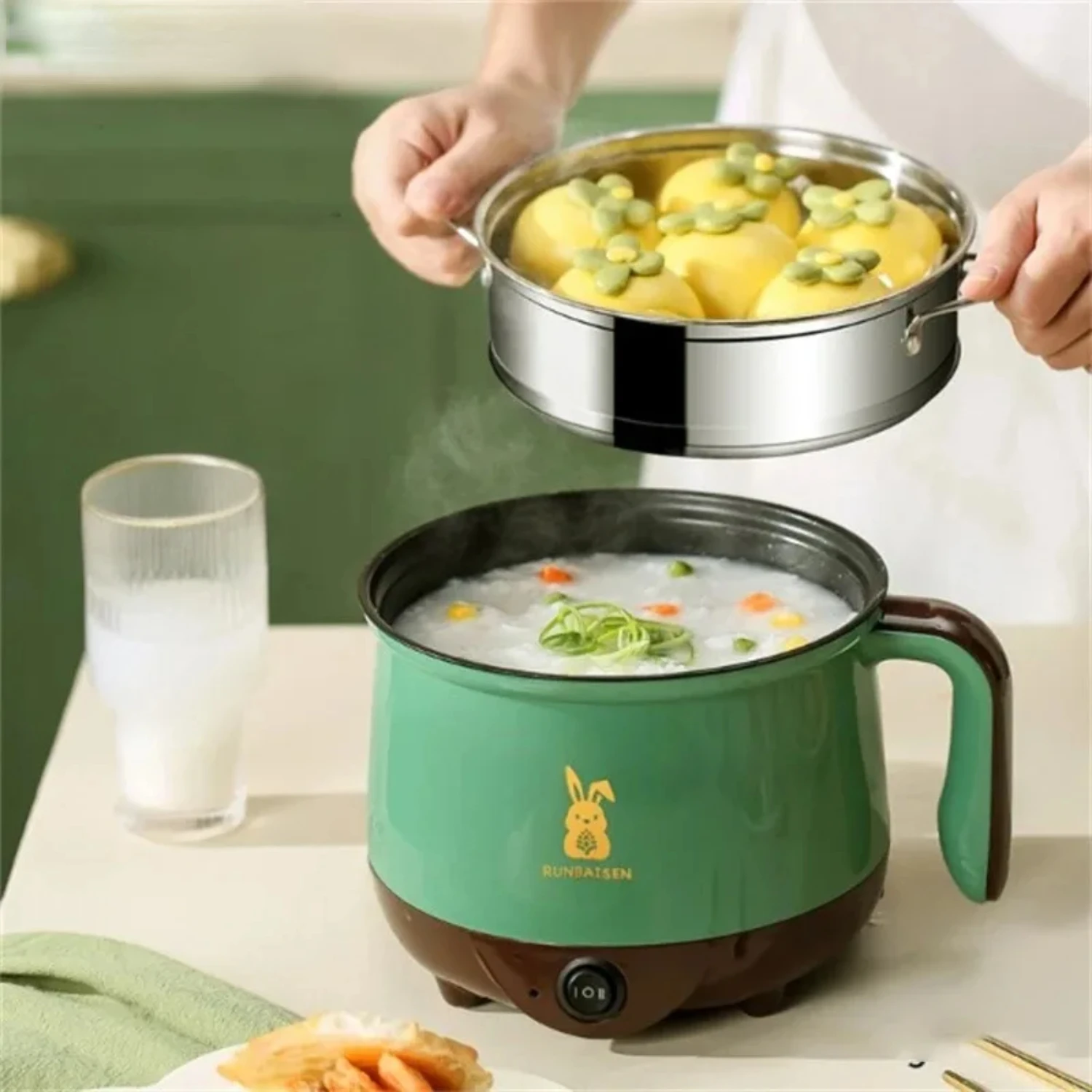 

Mini Cooker 2 People Food Noodle Single/Double Layer Multifunction Non-stick Pan Cooking Machine Kitchen