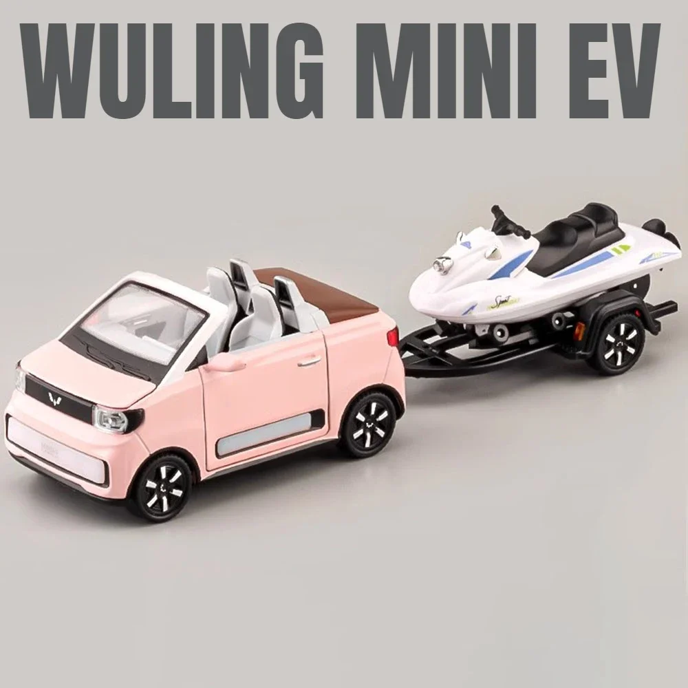 1:24 Scale WULING MINI EV Station Wagon Car Model Toy Alloy Diecast Convertible Cars Motorboat Models Sound Light Kids Gifts