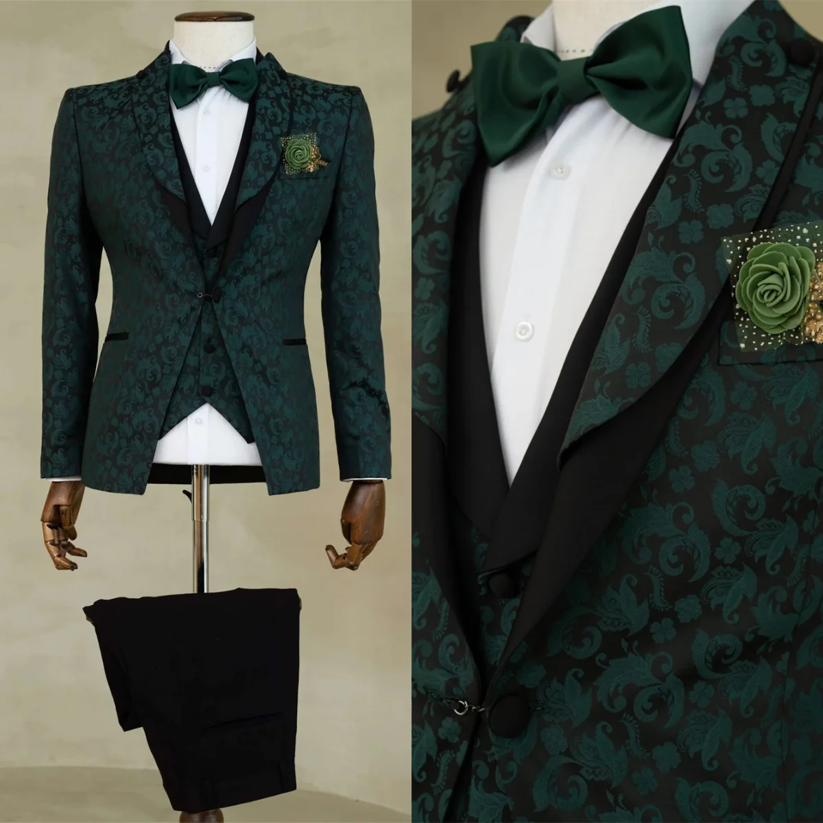 Vintage Paisley Floral Men's Suit Set 3 Piece (Blazer+Vest+Pants) Autumn Winter Formal Outfit For Men Wedding Party Dresswear