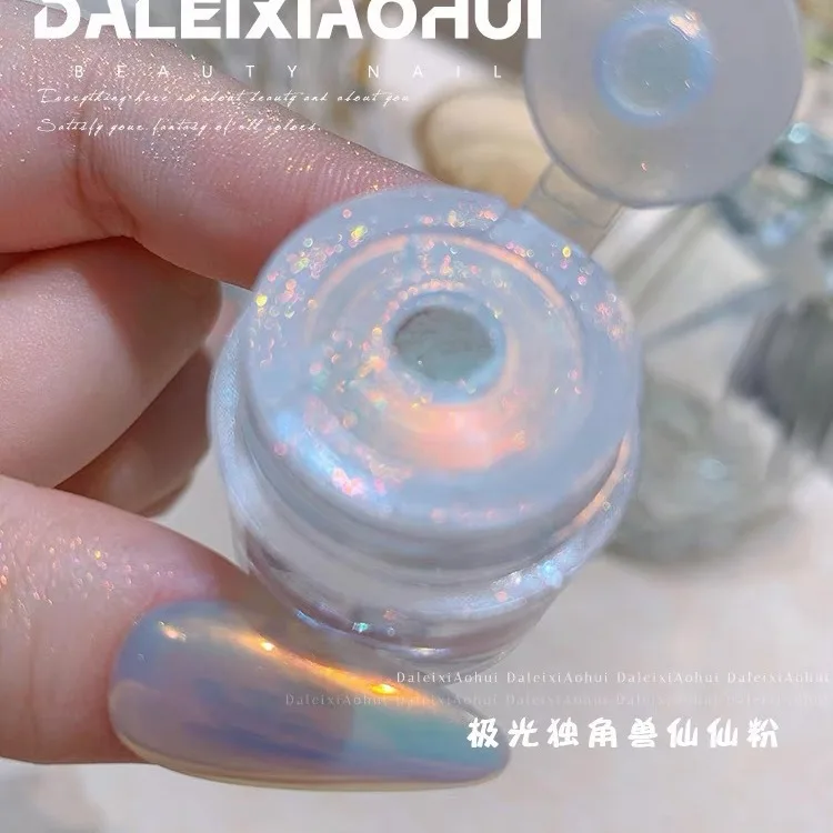 أورورا الملونة الكروم يونيكورن مسمار مسحوق غروب الشمس ضوء القمر مرآة مسمار بريق الصباغ المعدني تأثير الأشعة فوق البنفسجية هلام البولندية مسحوق