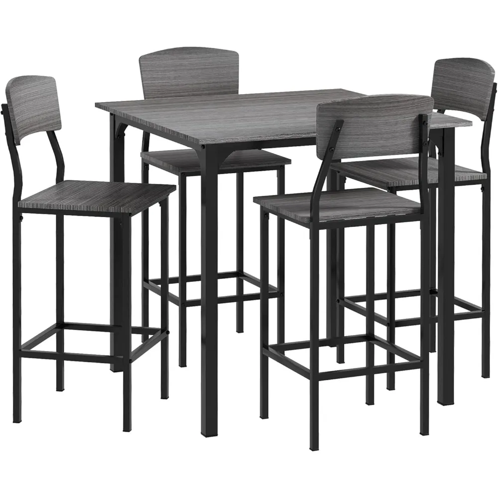 

Bar Table Set, Bar Height for 4,Square Kitchen Table and Chairs Set with Footstool,Metal Legs,Industrial Dining Tables Set for 4