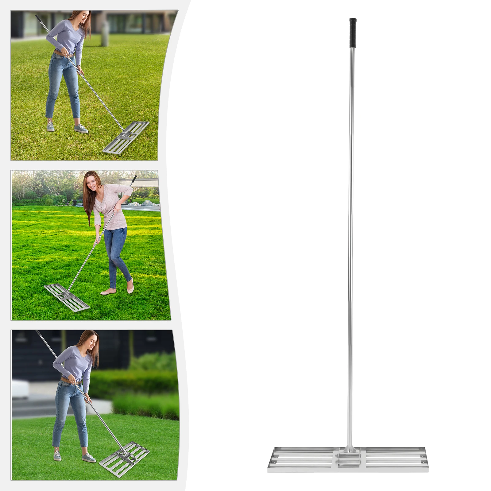 75*25cm Lawn Leveling Rake Golf Lawn Grader Stainless Steel Soil Lawn Rake w/Handle for Grass Golf Field Garden Backyard Lawn