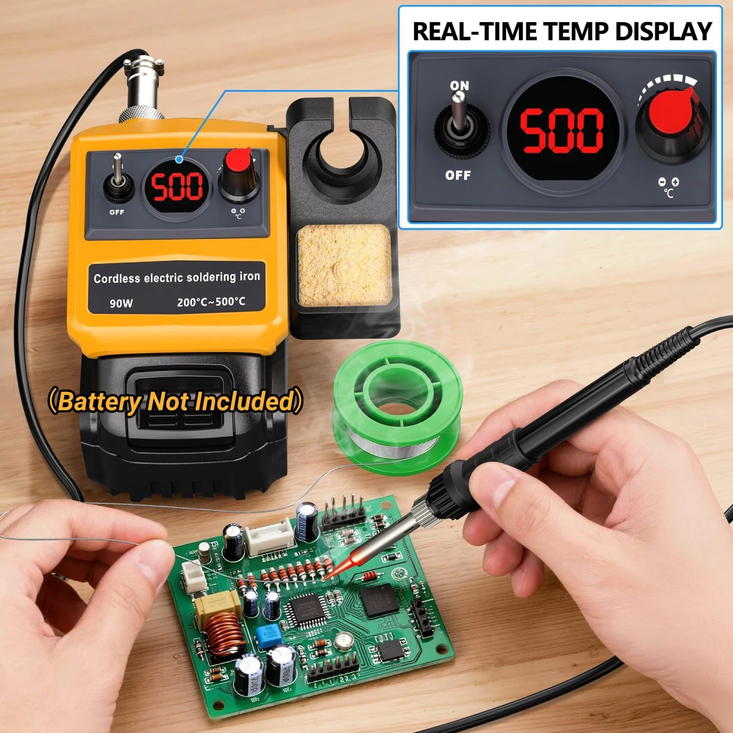 NEUER Kabelloser Lötkolben für Dewalt 20V Akku, 90W Lötstation-Set mit 5 Spitzen, DIY-Lötwerkzeug (Nur Werkzeug) – Detail 4