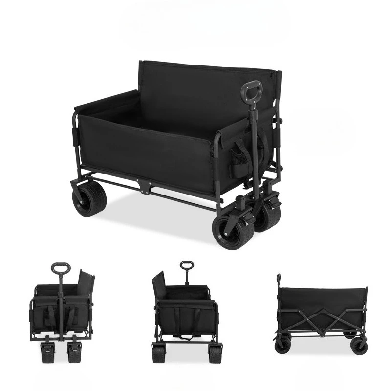 Folding Wagon Folding Sofa with Brakes Multiple Use Oxford Cloth Heavy Duty Camping Cart Multiple Pockets RV Folding Trailer