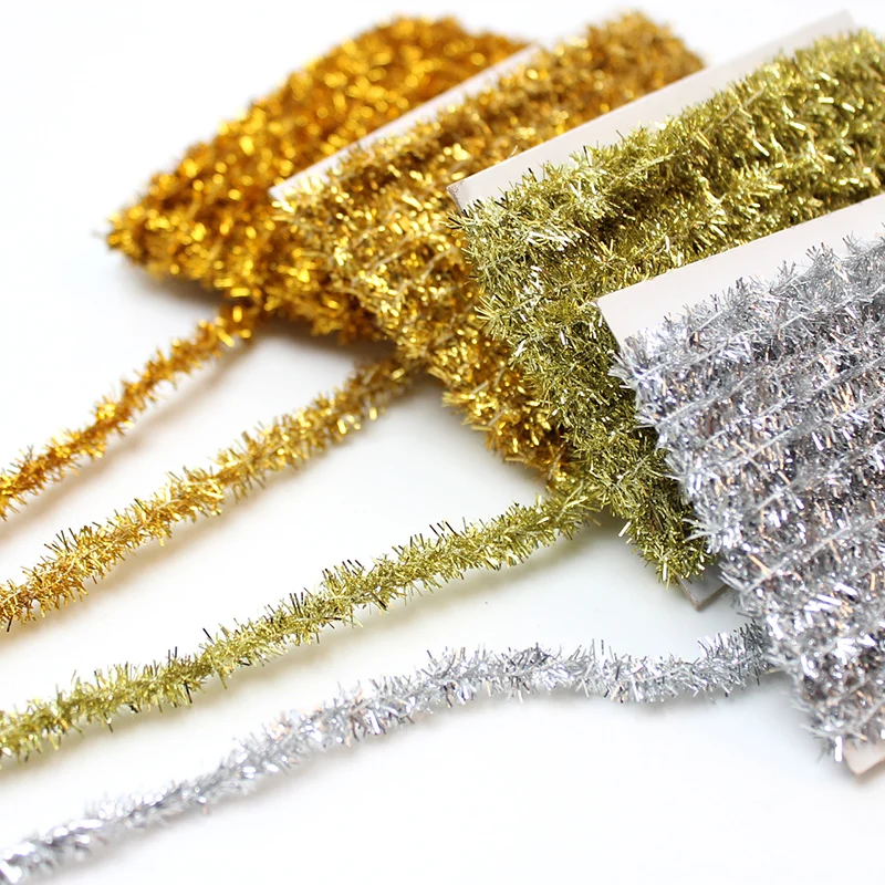 5/10Yard Gold/Silver Lace Trim Ribbon Roll Glitter Crocheted 8mm Ribbons Webbing Decor DIY Craft Gift Packing Sewing Supplies