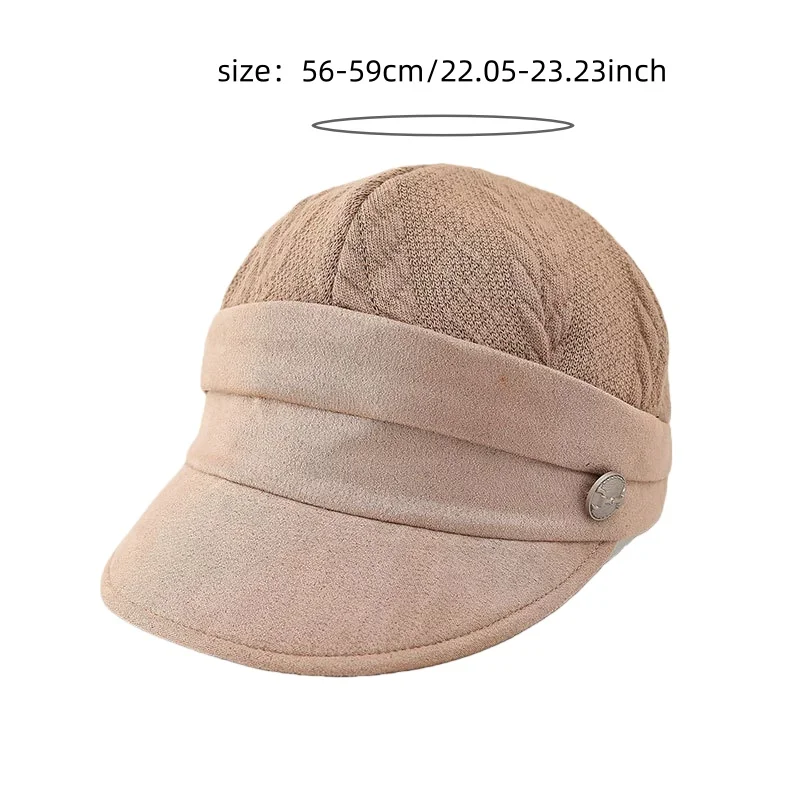 Relaxed Old Money Style Patchwork Pleated Equestrian Hat, Large Head Circumference, Autumn/Winter Warm Wide-Brim Baseball Cap