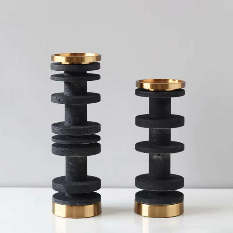 

New Black Marble Candlestick Ornaments Decorative Living Room Restaurant Desktop Entrance Hotel Villa Sales Office Model Room