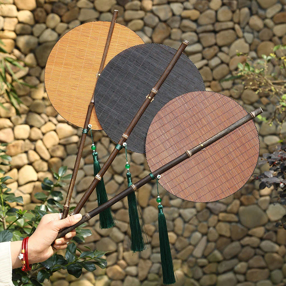 Handmade Bamboo Fan, Large Lacquered Round Fan, Antique Style Hanfu Cattail Fan, Cooling Fan, Curlable Folding Waist Fan