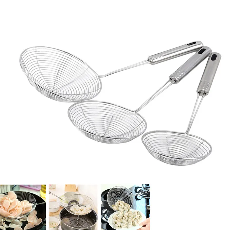 Frying Filter Long Handle Stainless Steel Filter Colander French Fries Colander Kitchen Fried Net Sieve Spoon Foods Sifter