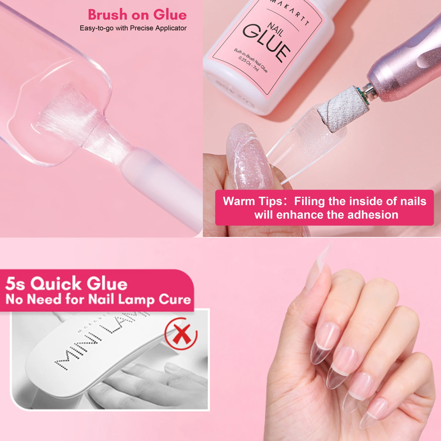 Makartt Superstarker Nagelkleber zum Aufdrücken der Nägel: Acryl-Nagelspitzen – künstliche Nägel – Pinsel in Salonqualität, schnell trocknend, einfach anzubringen