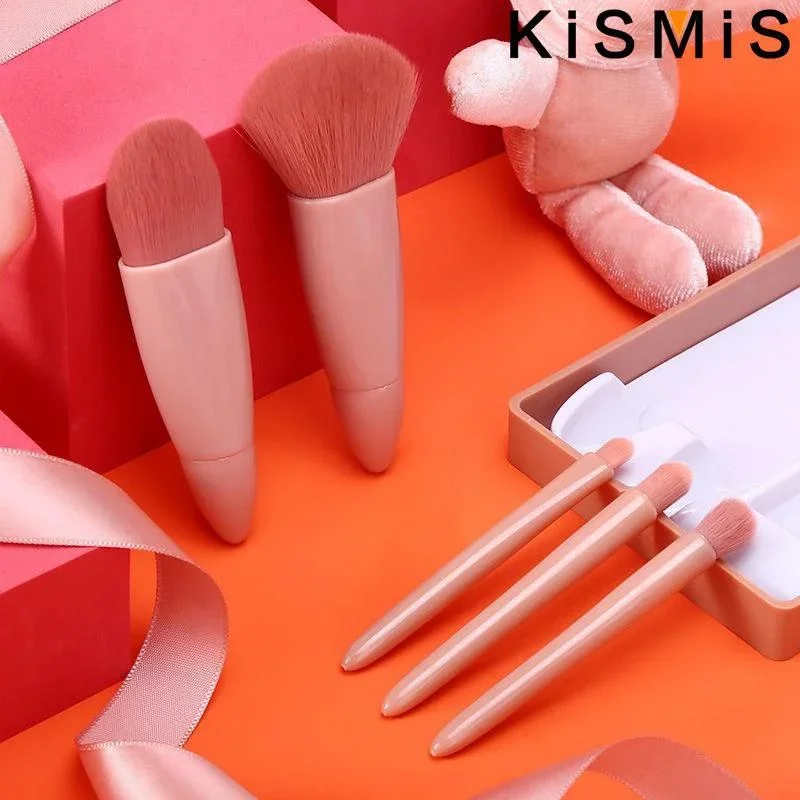 Set di pennelli per trucco portatile da 5 pezzi con scatola a specchio Pennelli cosmetici da viaggio per fondotinta in polvere per ombretto e fard