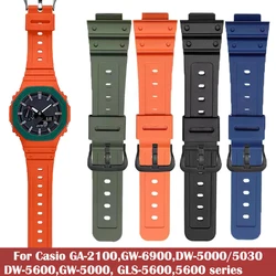 Pulseira de borracha para relógio Casio, pulseira de substituição, fivela de aço inoxidável, TPU, pulseira esportiva, G Shock, GA 2100, DW-5600, 16mm