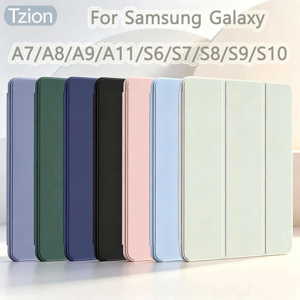 For Samsung Galaxy Tab A7 A8 A9 A11+ Plus S6 S7 S8 S9 S10 FE Lite 8.7 10.4 10.5 10.9 11 Flip Stand Cover Soft Silicone Case