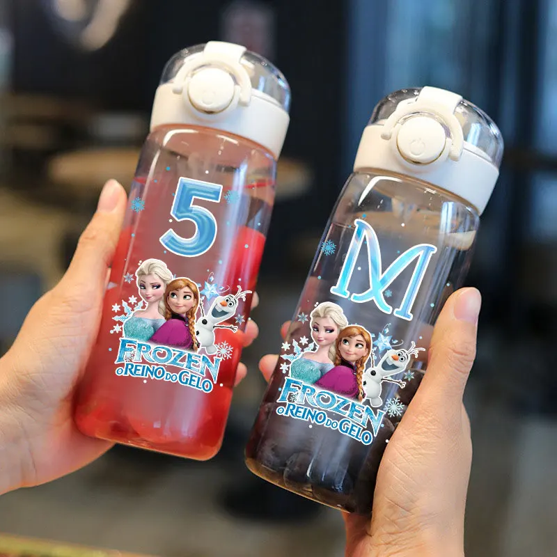 

Frozen Princess Straw Water Cup Letter Digit Portable Plastic 400ML Transparent Elsa Exquisite Girls Capacity Sport Water Bottle