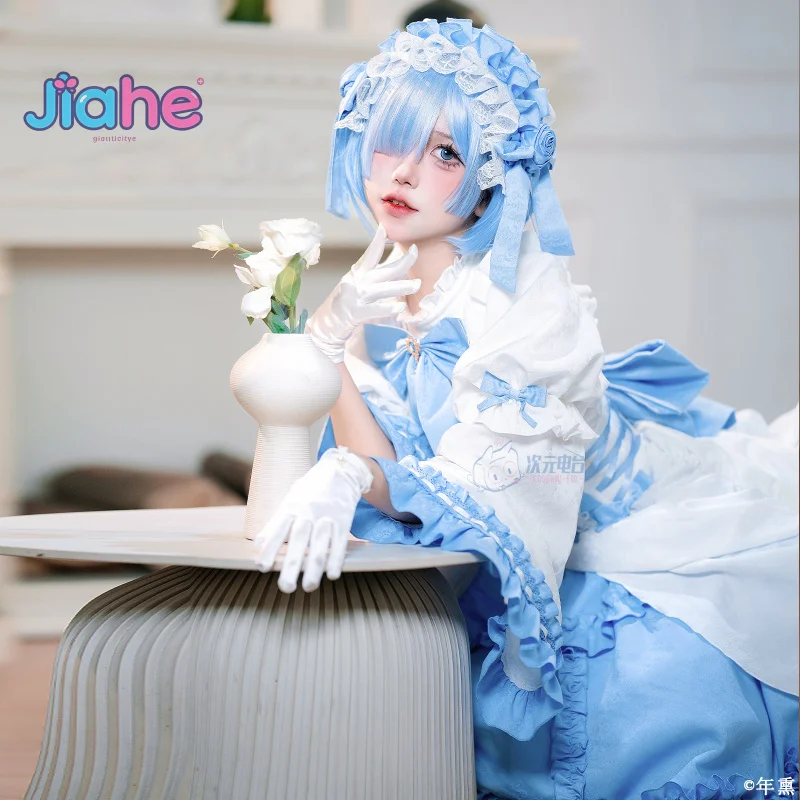 Anime re: zero rem cosplay traje halloween carnaval vestido gótico lolita doce vestido acessórios adereços meninas rem uniforme conjunto