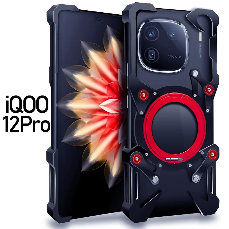 Mechanical Screw Metal Frame Shockproof Cover For VIVO IQOO 13 12 11 9 Pro Alloy Hollow Heavy Duty 360 Ring Holder Bracket Case