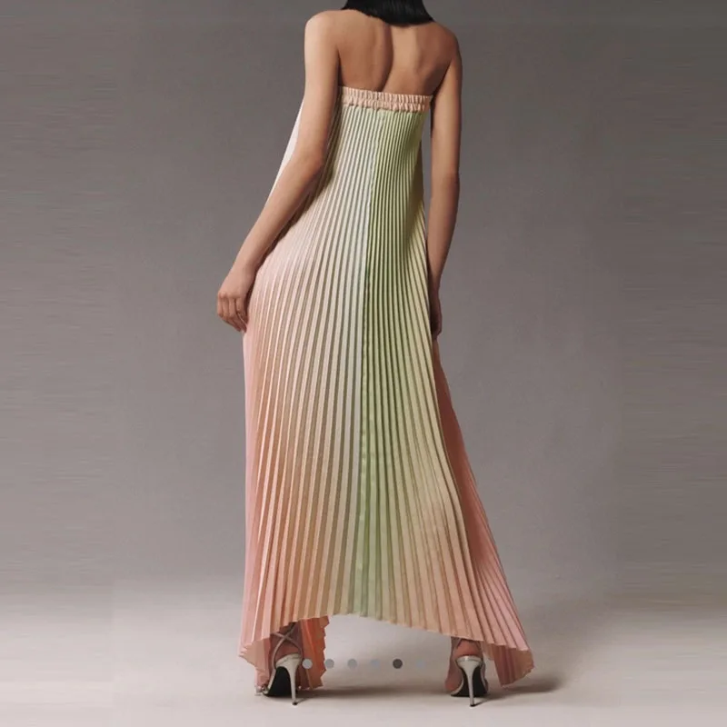 Vrouwen Elegante Grote Zoom Een Schouder Feestjurk Show Stijl Geplooide Galajurken Banket Nieuwe 2024 Gradiënt Tube Tops Avondjurk