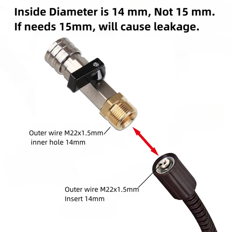 M22 14MM Adaptor With Ball Valve With 1/4" Quick Hitch For High Pressure Wash Hose Switch On/Off Funciton image 2