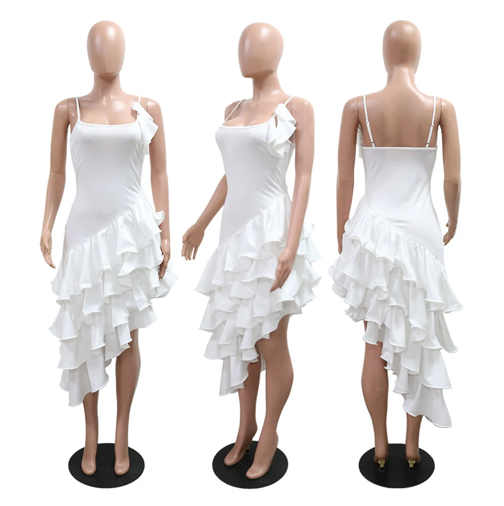 2025 Zomer Vrouwen Sexy Jurk Bodycon Mouwloze Asymmetrische Tiered Ruches Feestjurken Spaghetti Verjaardag Vestidos