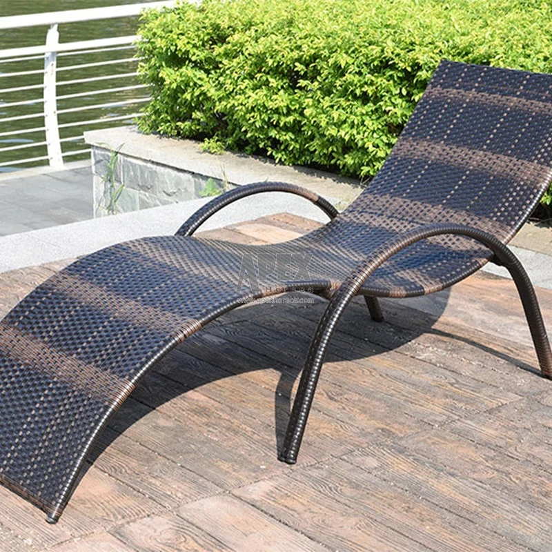 

Rattan Swimming Pool Modern Wicker Black Grey Outdoor Reclining Chaise Sun Bed Pool Beach Bed Sun Lounger