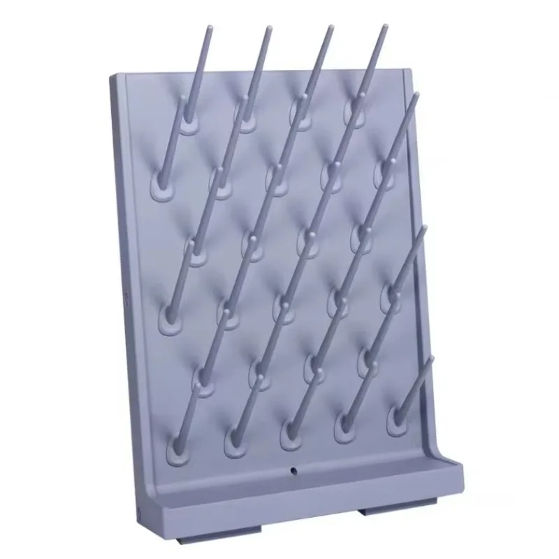 PP Wall Mounted Acid Resistance Drying Rack Single Side Pegboard Drain Tray for Test Tubes Beakers Laboratory Modern Design