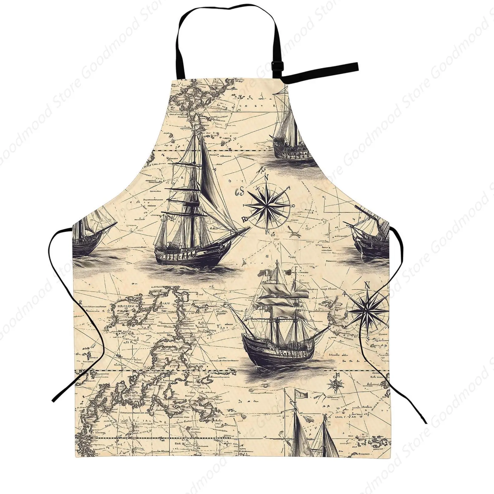 

Vintage Nautical Map Apron with Adjustable Neck Strap,World Maps Ship Kitchen Aprons with 2 Pockets