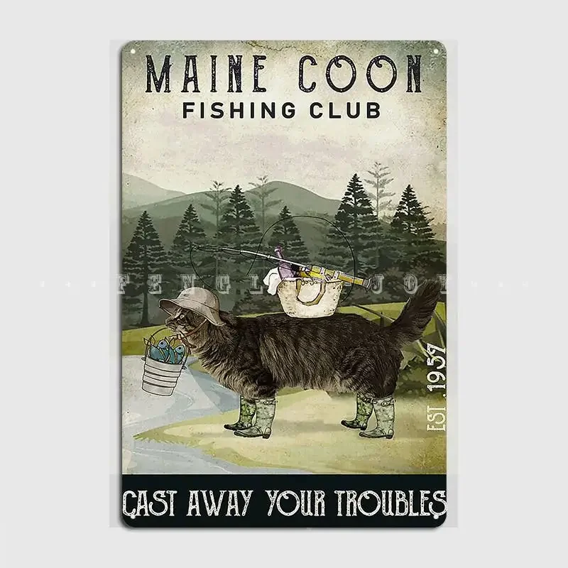 Maine Coon Cat Metal Sign Cinema Garage Mural Designing Painting Décor Tin Sign Poster