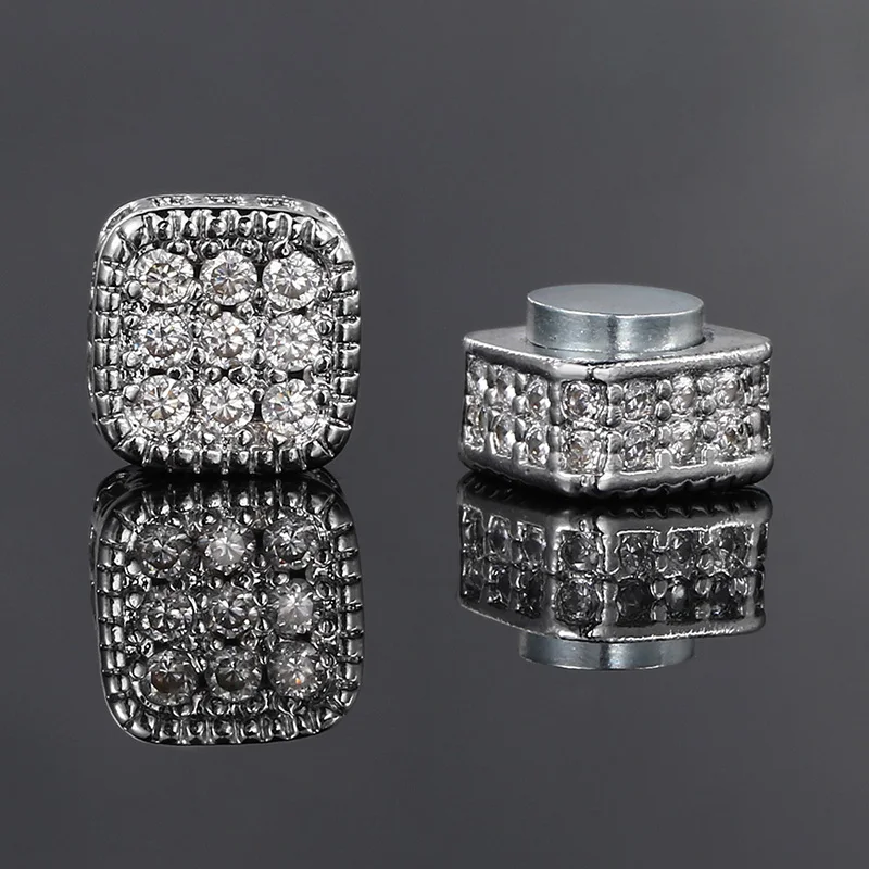Ice Out Fake Earrings For Men Women Strong Magnet Magnetic Stainless Steel Non Piercing Hip Hop Rock Fashion Jewelry Accessories
