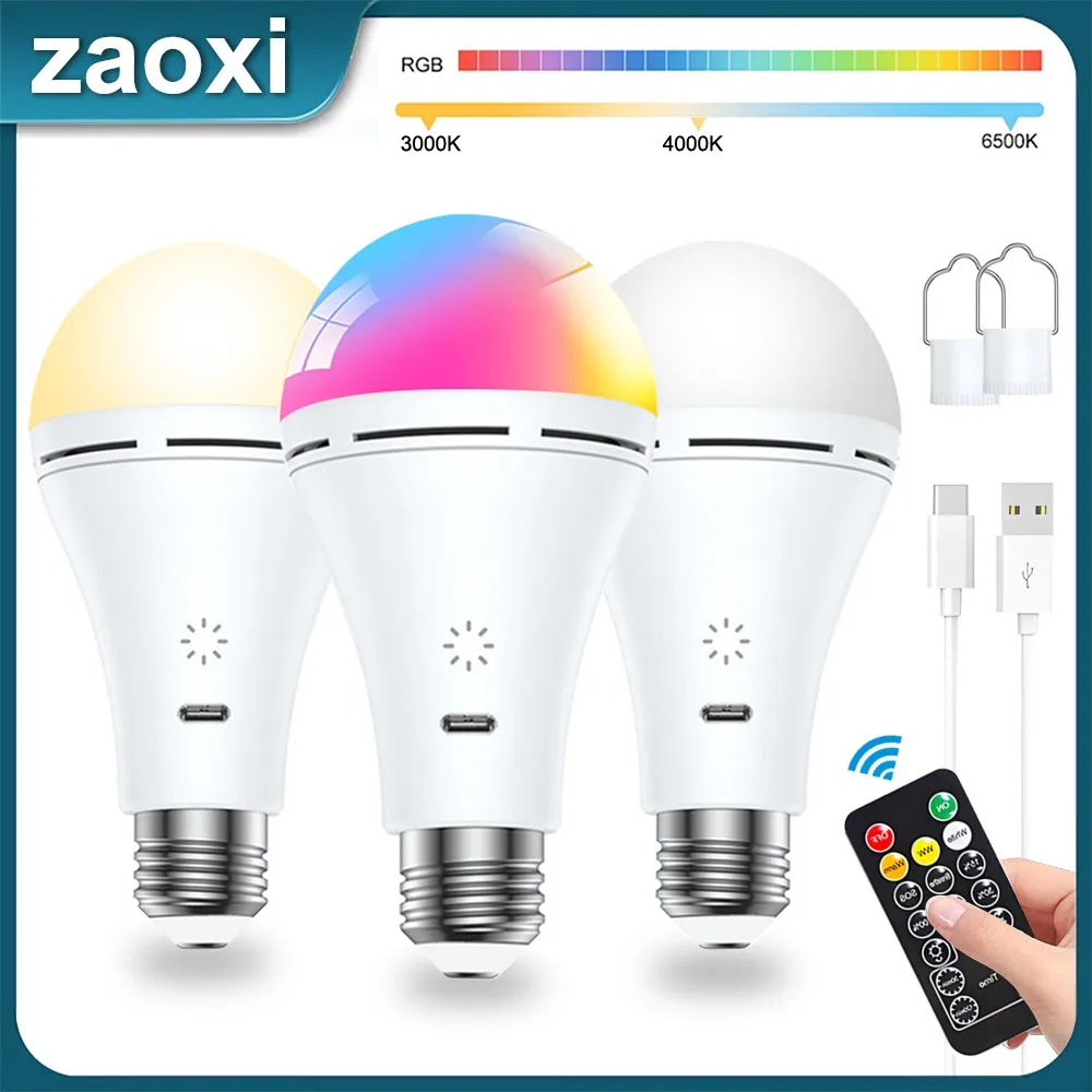 

ZAOXI E26 9W USB Charging Light Bulbs Touch Control Dimming Remote Control Timing Bulbs For Outdoor Camping Emergency LED Bulb