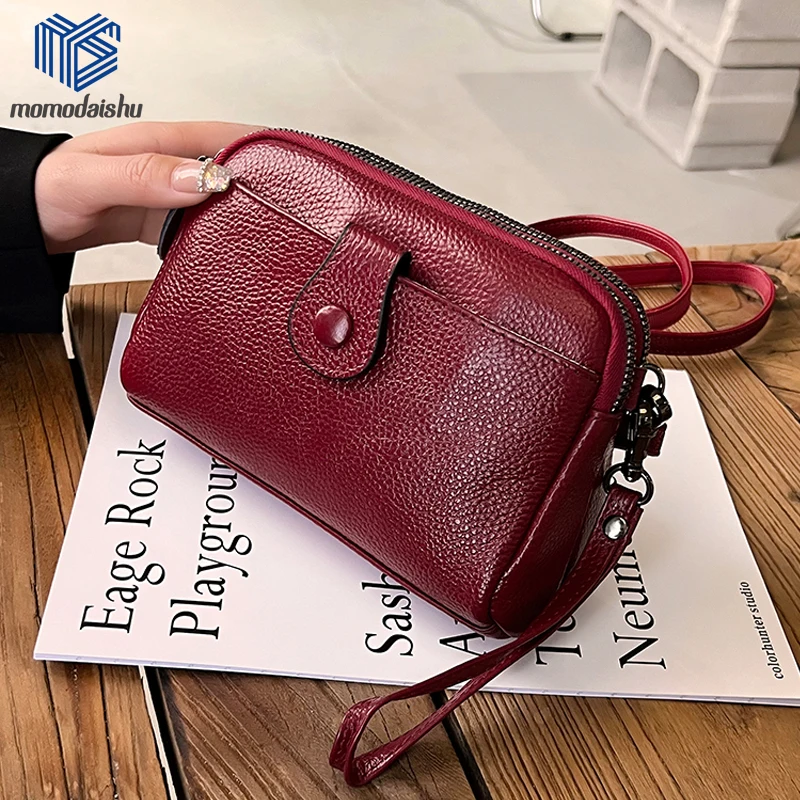 2024 Genuine Leather Vintage Women Handbag Purse Shoulder Bag Pockets Crossbody Bags Luxury For Girls Purses And Handbags Black