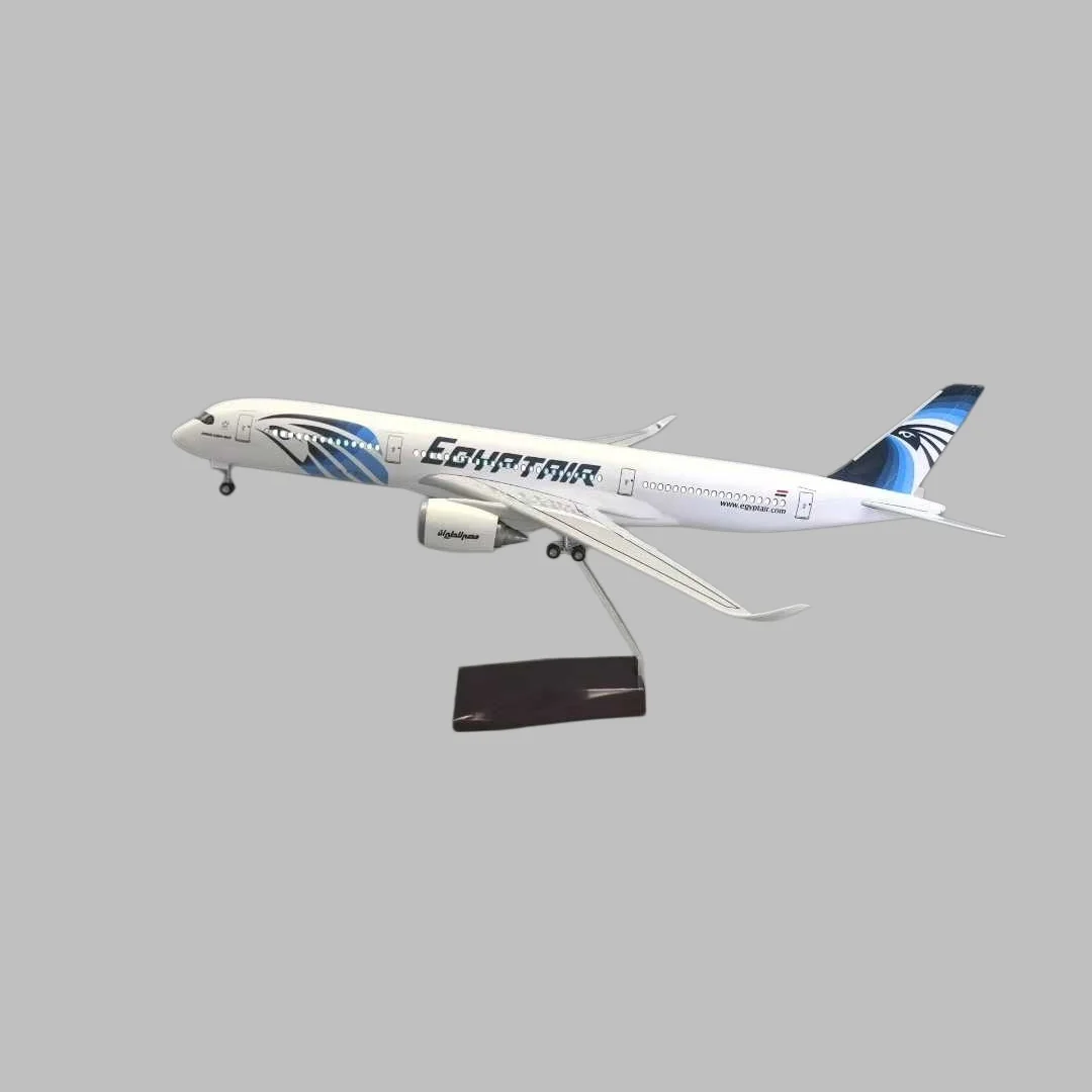 47 cm A350 EgyptAir Resin-Cast Aircraft Model 1/142 Scale with Wooden Base and Landing Gear—Passenger Aircraft Collectible
