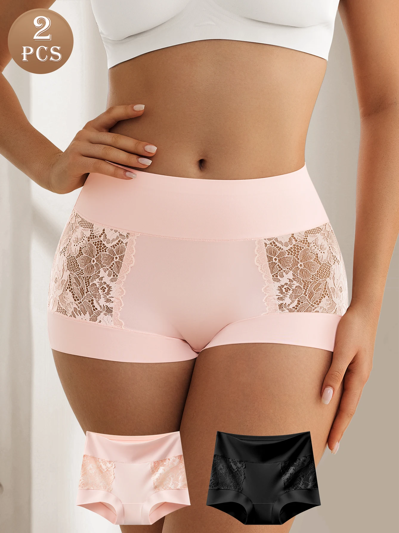 

Комплект из 2 женских трусиков средней посадки с кружевной отделкой — мягкая, дышащая, не раздражающая ткань, идеально подходит для удобной всесезонной одежды