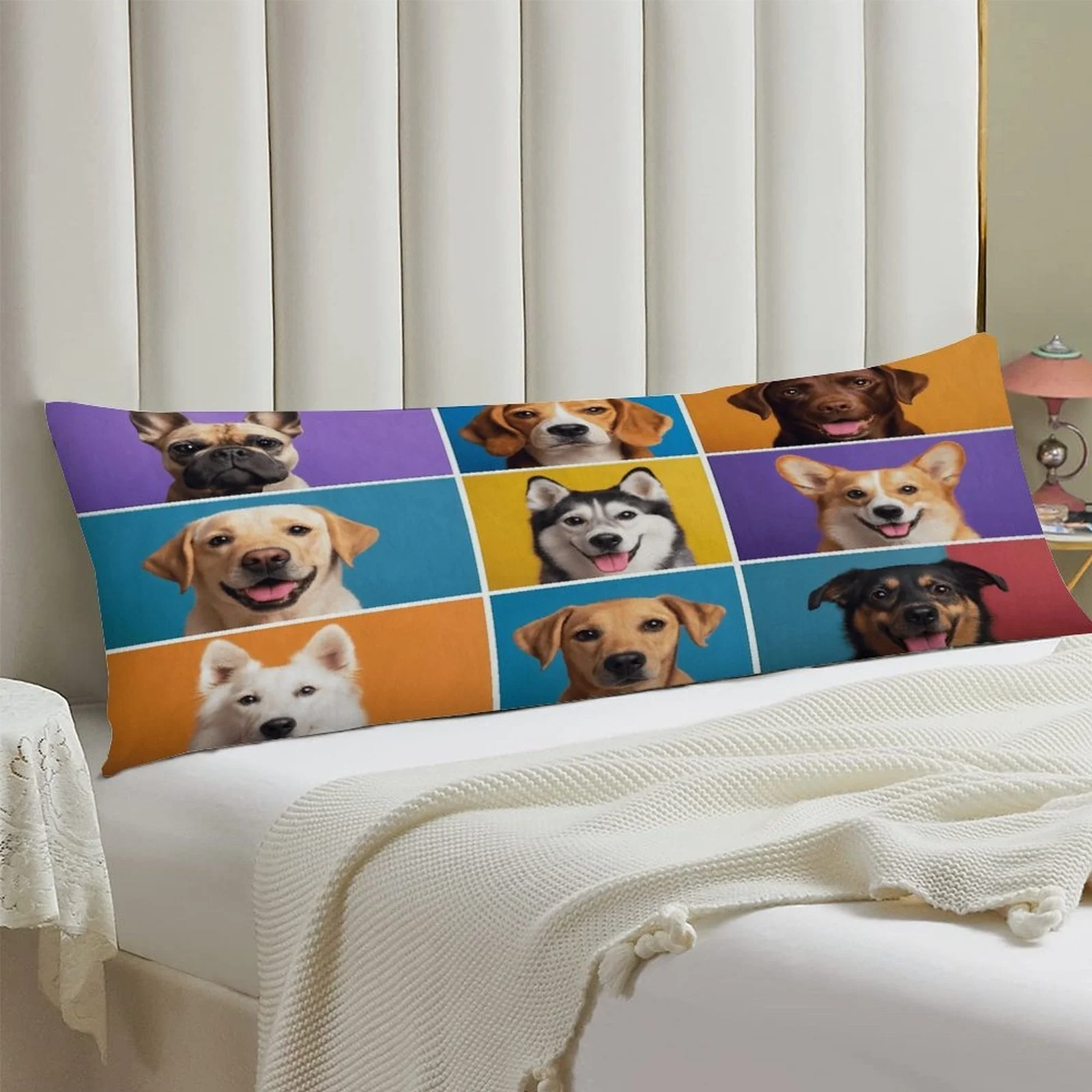 Extra-Long Large Dog Breed Cushion Cover Suitable for Bed & Sofa - Husky, Poodle, Beagle Pillowcase with Zipper Closure, Soft Fa