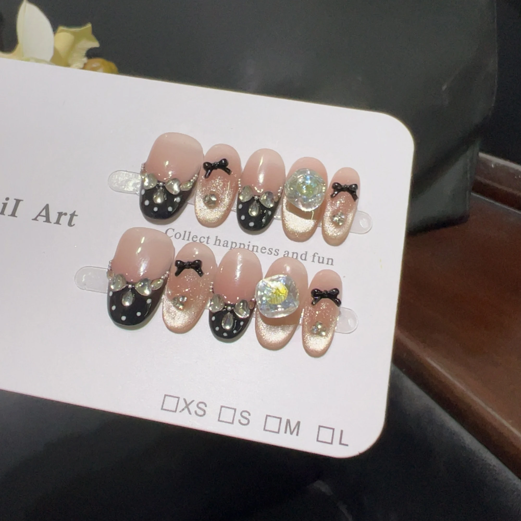 10pcs high-end Sweet vinegar fresh and delicate fragrance bow handmade coffin French tips fake nails