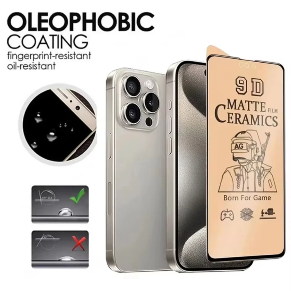 واقي شاشة من السيراميك غير اللامع لهاتف iPhone 17 Pro Max 16 13 11 15 14 12 Pro Max Mini 17 Air SE 6 7 8 Plus XR XS طبقة سيراميك ناعمة