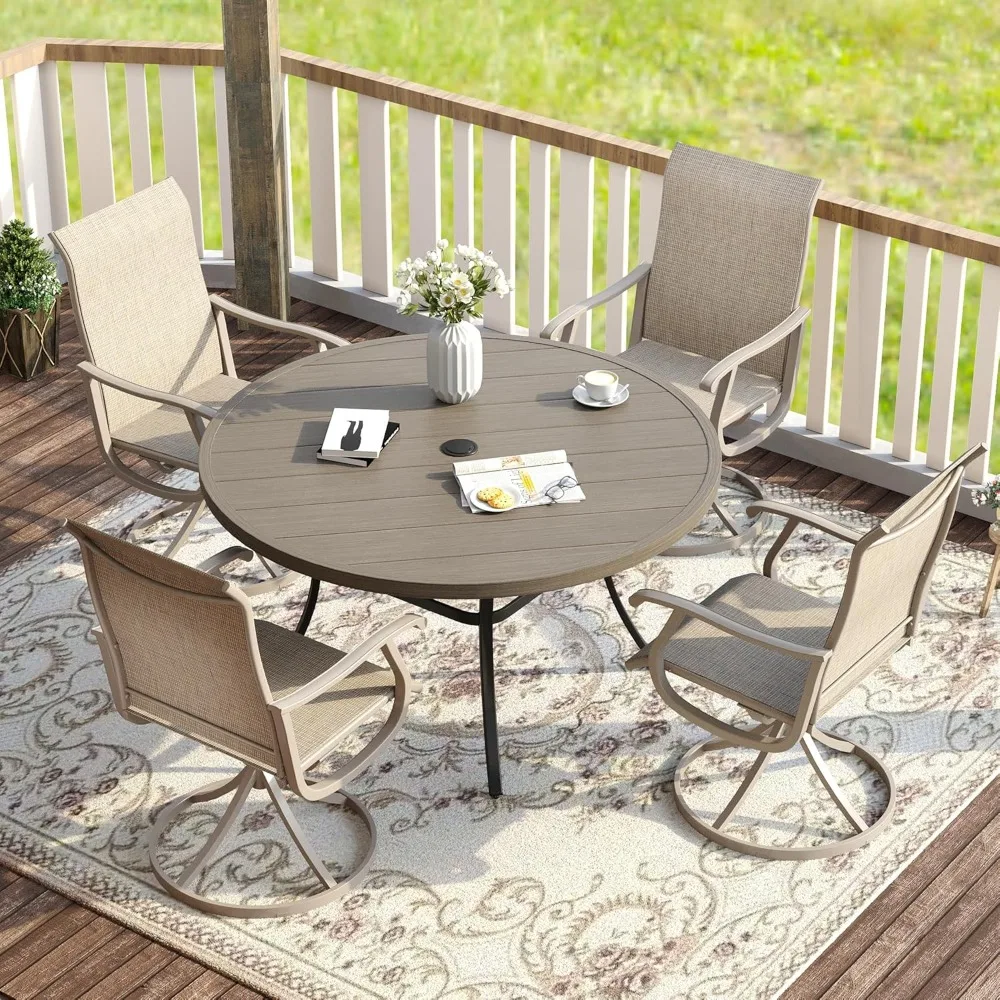

Patio Dining Set for 4, 5 Pieces Outdoor Furniture Includes 40.6" Round Patio Table with Umbrella Hole, Customized