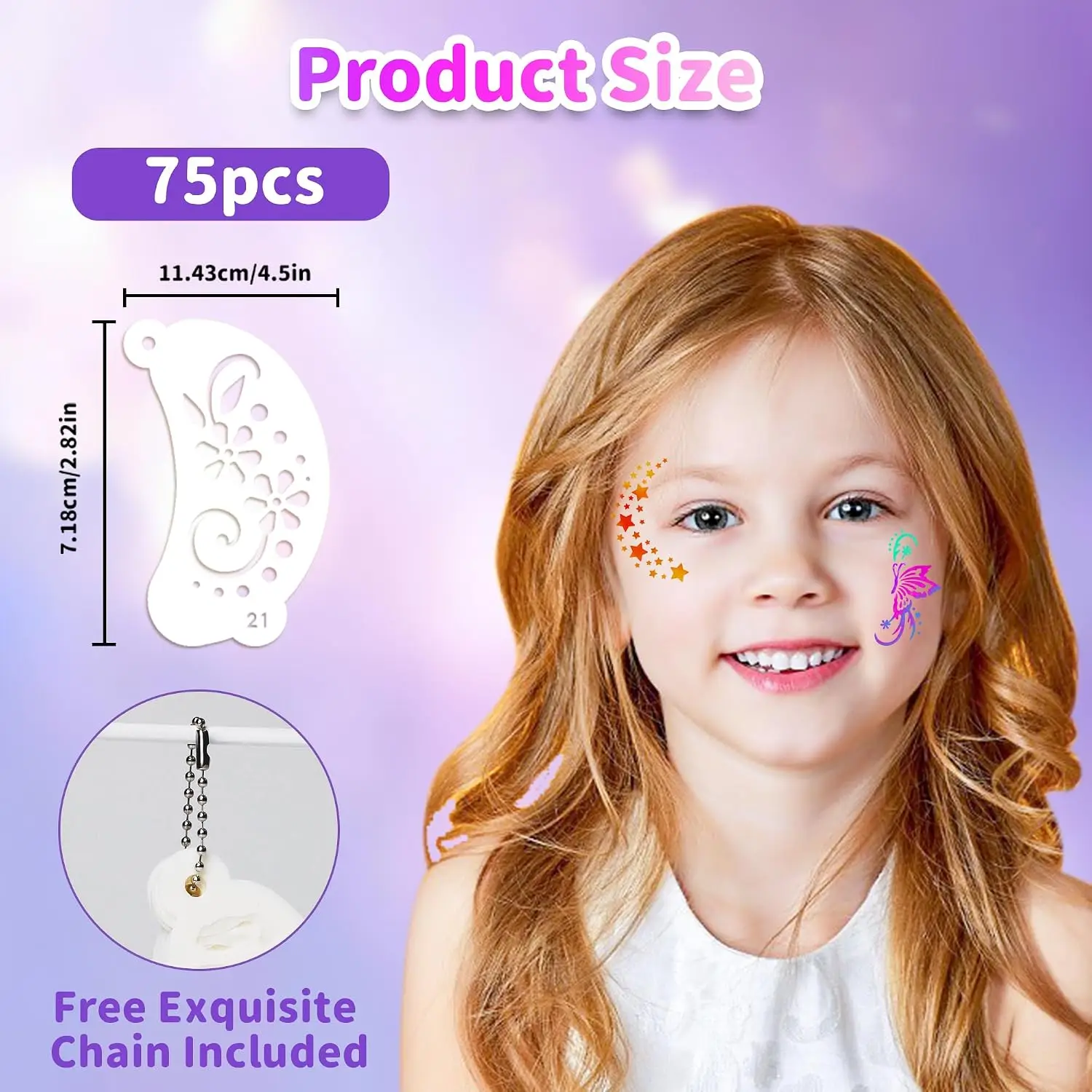 75PCS  Face Paint Stencils, Reusable Body Tattoo Stencils for Painting Templates for Halloween, DIY Body Art, Makeup Party