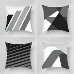 Juste de coussin à motif imprimé géométrique simple, taie d'oreiller grise, noir et blanc, luxe, décoration de la maison, salon, canapé, voiture