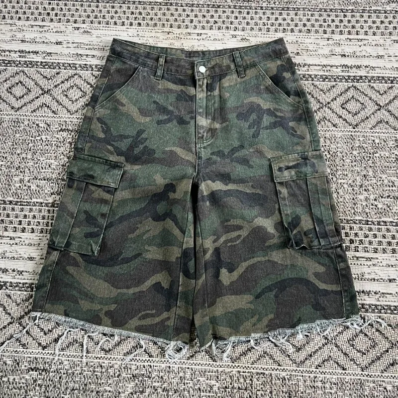 Y2K Fashion New Oversized Pocket Tooling Camouflage Loose Denim Shorts Unisex Gothic Punk Hip Hop Fashion Casual Joker Couple view 2