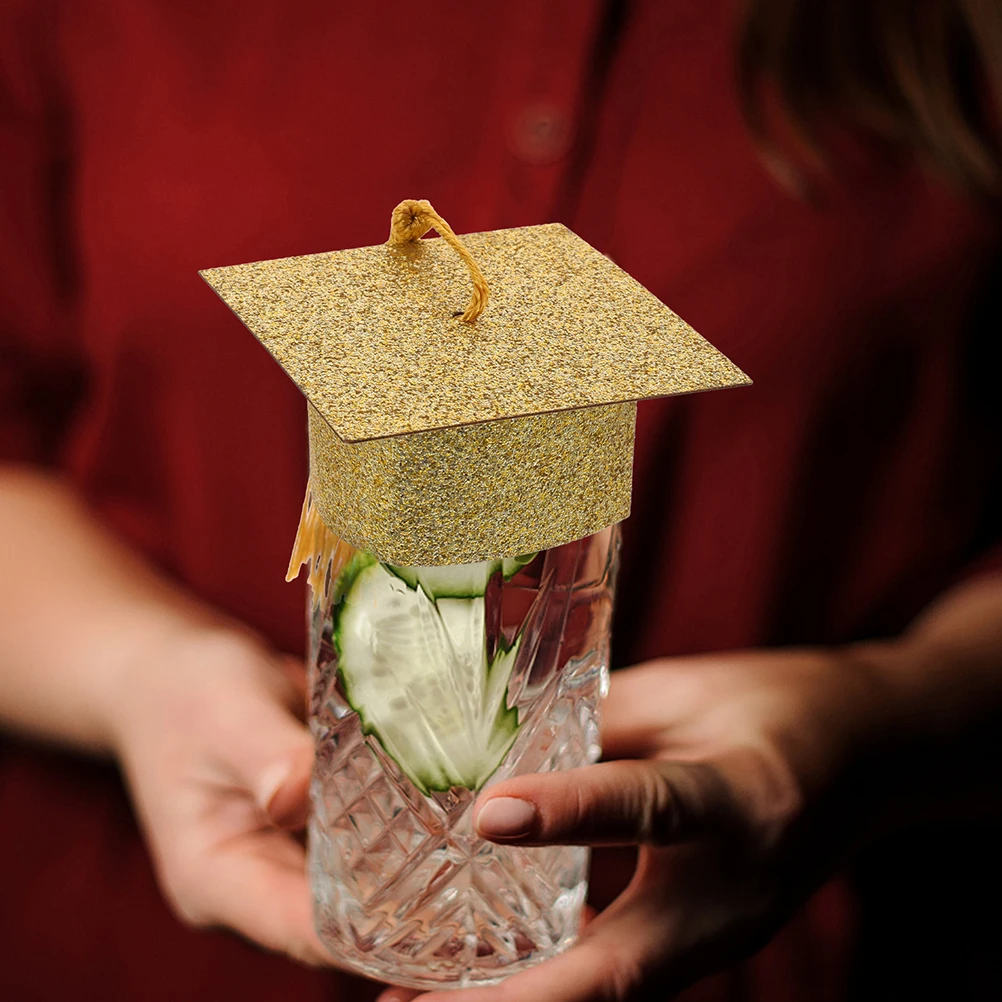 

24pcs Graduation Cap Goblet Covers Mini Bottle Toppers For Wine Glasses Party Supplies Kitchen Bar Accessories Decorations