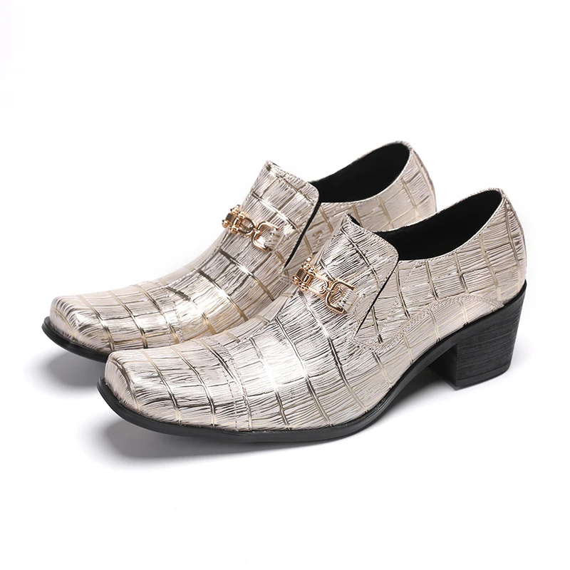 Designer Square Toe Real Leather Men Dress Shoes Large Size Slip on Business Formal Leather Shoe Male Wedding Party Brogue Shoes