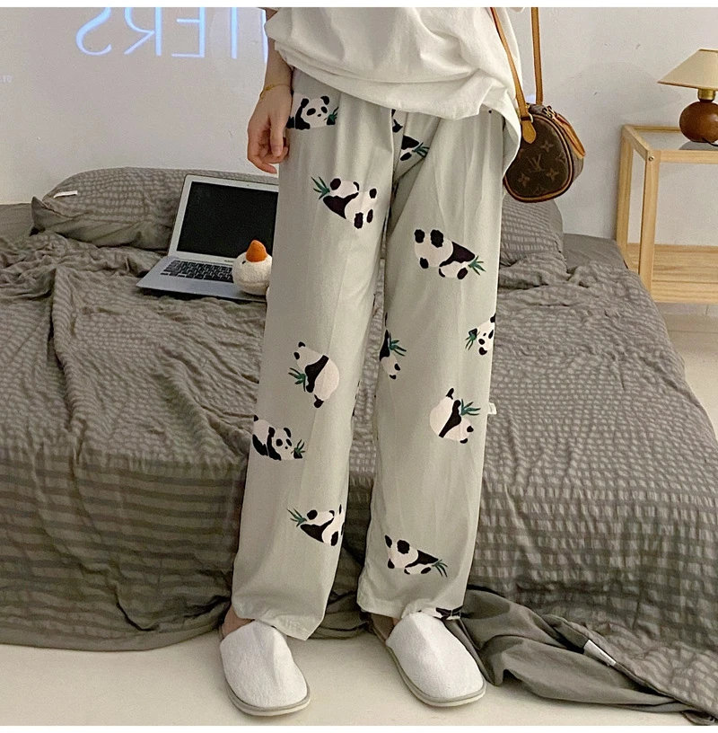 

Cute Panda Print Pajama Pants Casual Comfortable Sleep Bottoms Breathable Fabric Fit Women's Sleepwear And Loungewear In Summer