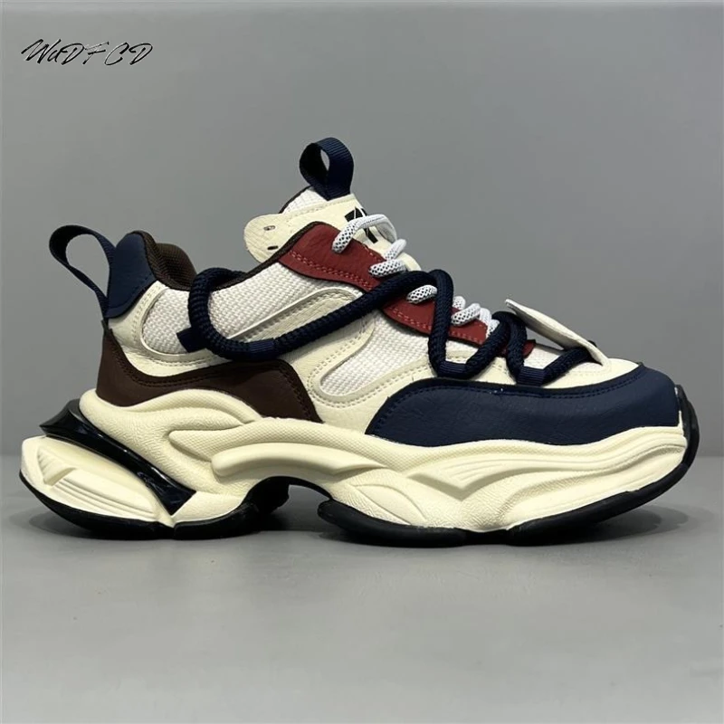 

Мужские кроссовки на массивном каблуке, оригинальная дизайнерская спортивная обувь, модная повседневная кожаная ткань, дышащая обувь на плоской платформе с увеличенной высотой